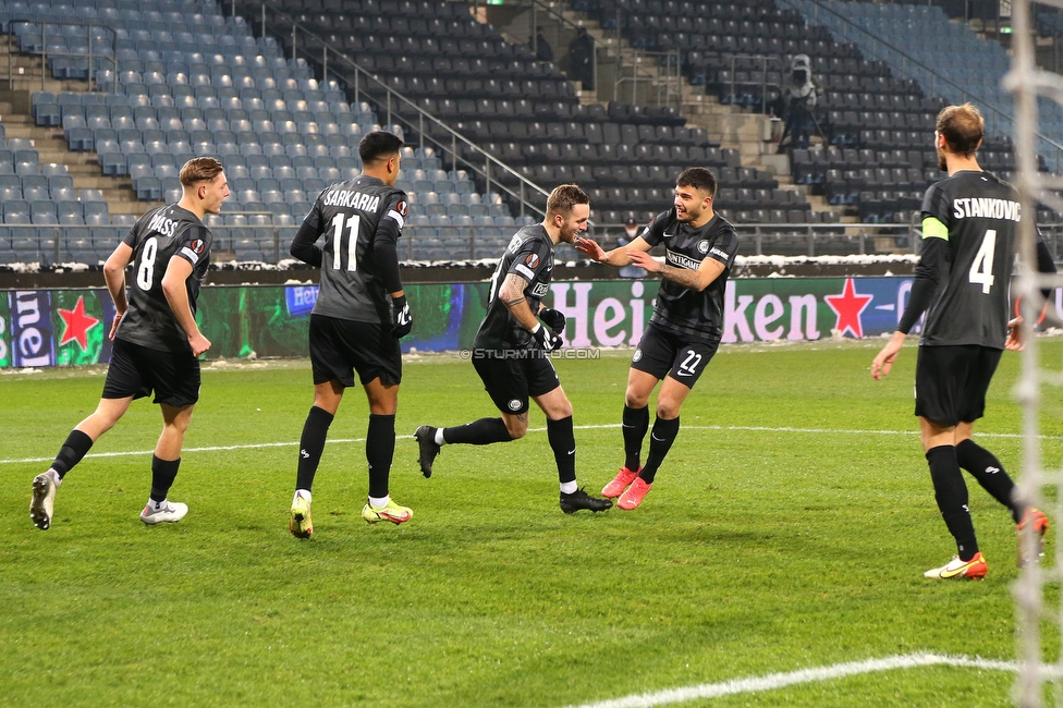 Sturm Graz - Monaco
UEFA Europa League Gruppenphase 6. Spieltag, SK Sturm Graz - AS Monaco, Stadion Liebenau Graz, 09.12.2021. 

Foto zeigt Jakob Jantscher (Sturm)
Schlüsselwörter: torjubel