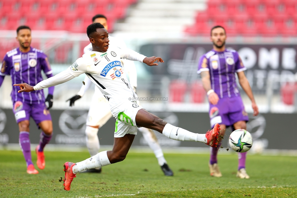 Austria Klagenfurt - Sturm Graz
Oesterreichische Fussball Bundesliga, 18. Runde, SK Austria Klagenfurt - SK Sturm Graz, Woerthersee Stadion Klagenfurt, 12.12.2021. 

Foto zeigt Kelvin Yeboah (Sturm)
