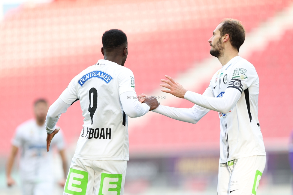 Austria Klagenfurt - Sturm Graz
Oesterreichische Fussball Bundesliga, 18. Runde, SK Austria Klagenfurt - SK Sturm Graz, Woerthersee Stadion Klagenfurt, 12.12.2021. 

Foto zeigt Kelvin Yeboah (Sturm) und Jon Gorenc-Stankovic (Sturm)
