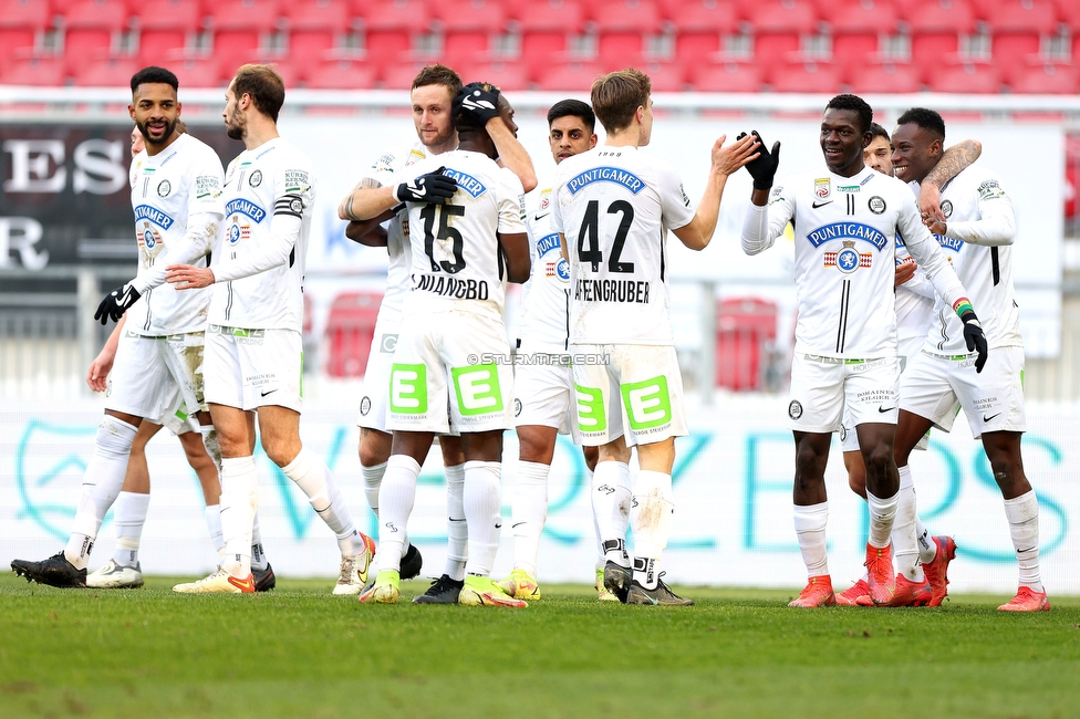 Austria Klagenfurt - Sturm Graz
Oesterreichische Fussball Bundesliga, 18. Runde, SK Austria Klagenfurt - SK Sturm Graz, Woerthersee Stadion Klagenfurt, 12.12.2021. 

Foto zeigt Gregory Wuethrich (Sturm), Jon Gorenc-Stankovic (Sturm), Jakob Jantscher (Sturm), Anderson Niangbo (Sturm), Manprit Sarkaria (Sturm), David Affengruber (Sturm), David Affengruber (Sturm), Jusuf Gazibegovic (Sturm) und Kelvin Yeboah (Sturm)
