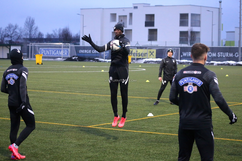 Sturm Graz Trainingsauftakt
Oesterreichische Fussball Bundesliga, SK Sturm Graz Trainingsauftakt, Trainingszentrum Messendorf, 05.01.2022. 

Foto zeigt Kelvin Yeboah (Sturm)
