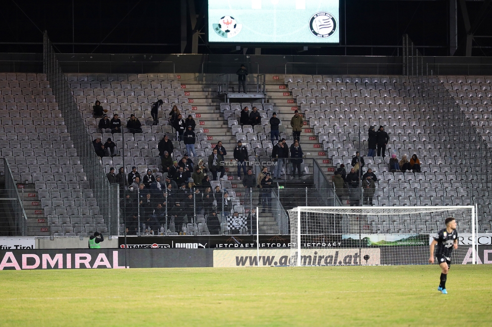 WSG Tirol - Sturm Graz
Oesterreichische Fussball Bundesliga, 19. Runde, WSG Tirol - SK Sturm Graz, Tivoli Neu Innsbruck, 12.02.2022. 

Foto zeigt Fans von Sturm
