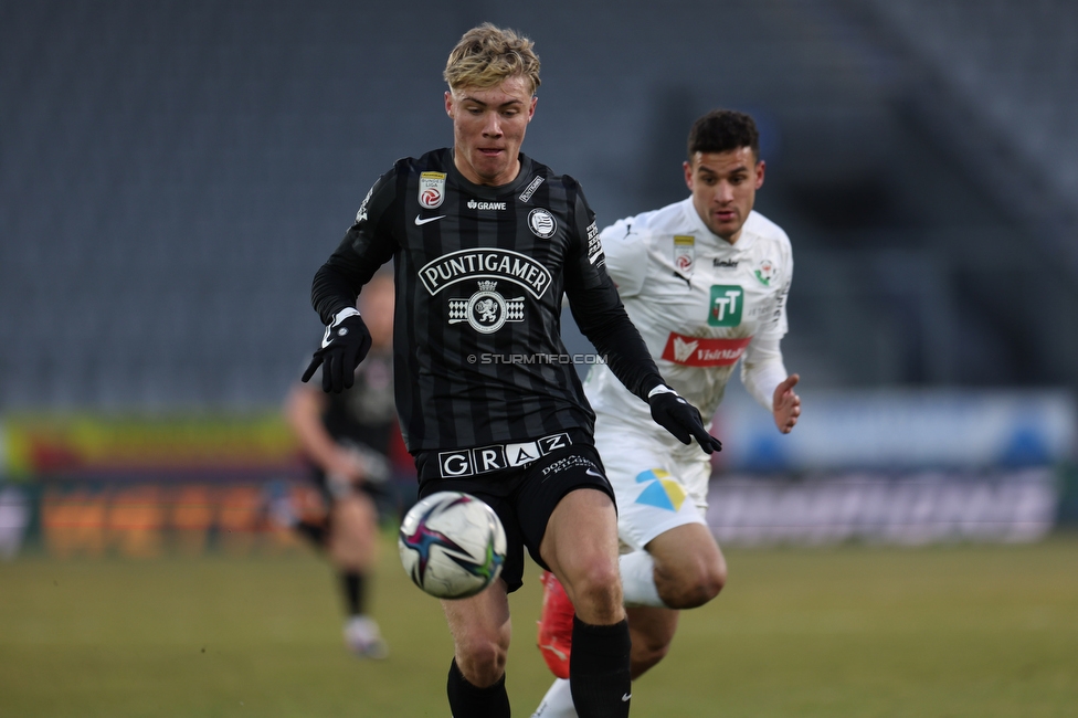 WSG Tirol - Sturm Graz
Oesterreichische Fussball Bundesliga, 19. Runde, WSG Tirol - SK Sturm Graz, Tivoli Neu Innsbruck, 12.02.2022. 

Foto zeigt Rasmus Hoejlund (Sturm)
