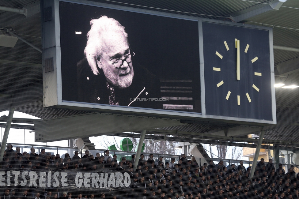 Sturm Graz - Rapid Wien
Oesterreichische Fussball Bundesliga, 20. Runde, SK Sturm Graz - SK Rapid Wien, Stadion Liebenau Graz, 20.02.2022. 

Foto zeigt Fans von Sturm mit einem Spruchband fuer Gerhard Roth
