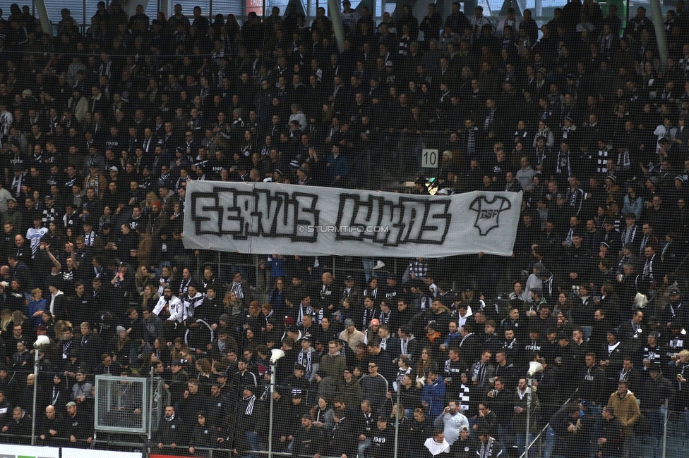 Sturm Graz - Rapid Wien
Oesterreichische Fussball Bundesliga, 20. Runde, SK Sturm Graz - SK Rapid Wien, Stadion Liebenau Graz, 20.02.2022. 

Foto zeigt Fans von Sturm mit einem Spruchband
Schlüsselwörter: baby sturmflut