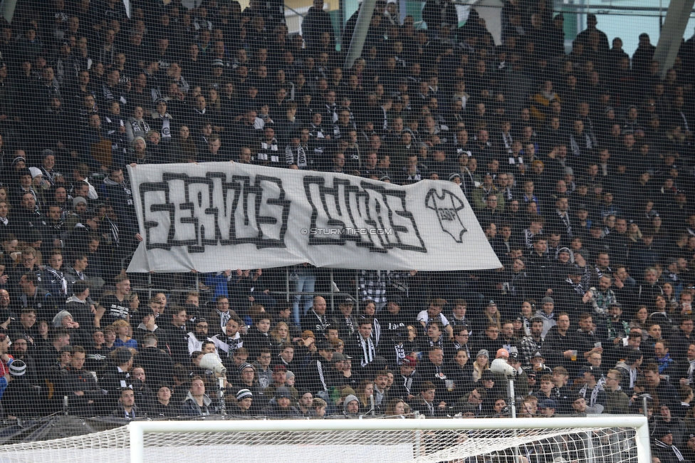 Sturm Graz - Rapid Wien
Oesterreichische Fussball Bundesliga, 20. Runde, SK Sturm Graz - SK Rapid Wien, Stadion Liebenau Graz, 20.02.2022. 

Foto zeigt Fans von Sturm mit einem Spruchband
Schlüsselwörter: baby sturmflut