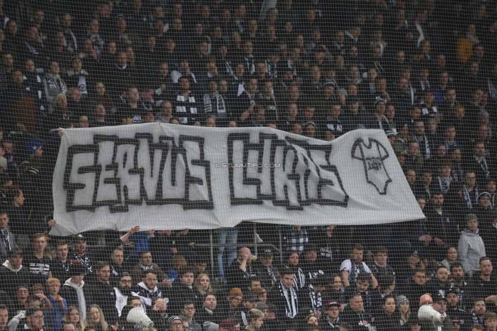 Sturm Graz - Rapid Wien
Oesterreichische Fussball Bundesliga, 20. Runde, SK Sturm Graz - SK Rapid Wien, Stadion Liebenau Graz, 20.02.2022. 

Foto zeigt Fans von Sturm mit einem Spruchband
Schlüsselwörter: baby sturmflut