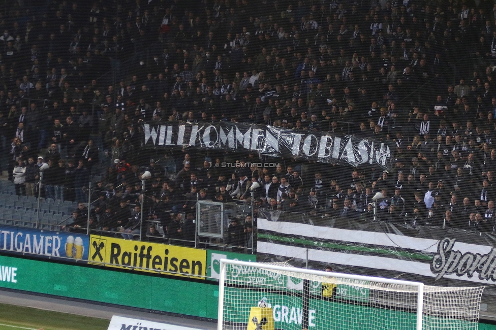 Sturm Graz - Rapid Wien
Oesterreichische Fussball Bundesliga, 20. Runde, SK Sturm Graz - SK Rapid Wien, Stadion Liebenau Graz, 20.02.2022. 

Foto zeigt Fans von Sturm mit einem Spruchband
Schlüsselwörter: baby jewels