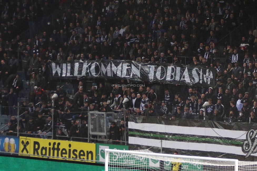 Sturm Graz - Rapid Wien
Oesterreichische Fussball Bundesliga, 20. Runde, SK Sturm Graz - SK Rapid Wien, Stadion Liebenau Graz, 20.02.2022. 

Foto zeigt Fans von Sturm mit einem Spruchband
Schlüsselwörter: baby jewels