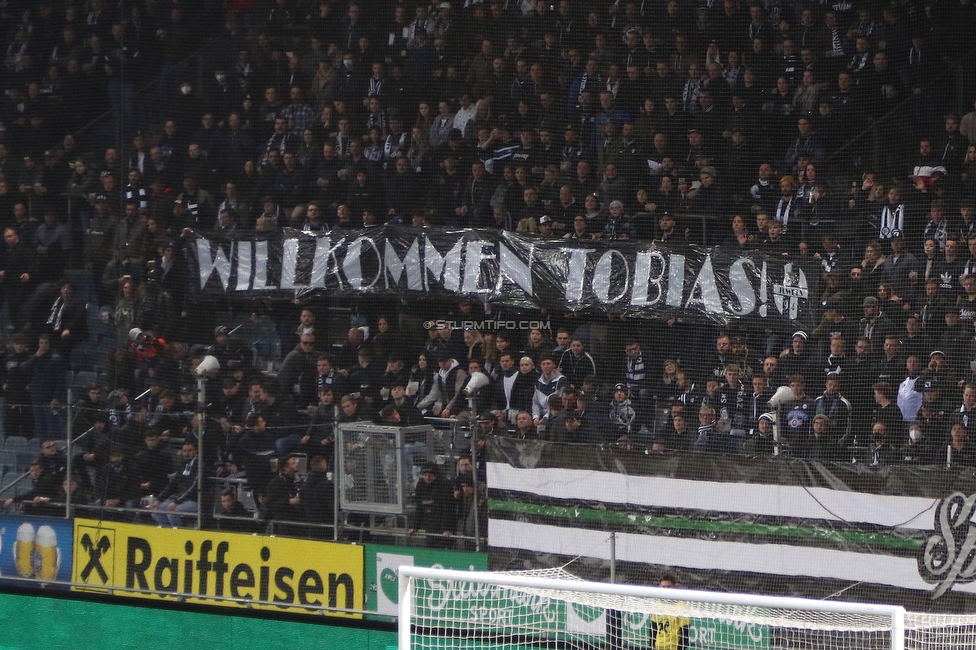 Sturm Graz - Rapid Wien
Oesterreichische Fussball Bundesliga, 20. Runde, SK Sturm Graz - SK Rapid Wien, Stadion Liebenau Graz, 20.02.2022. 

Foto zeigt Fans von Sturm mit einem Spruchband
Schlüsselwörter: baby jewels