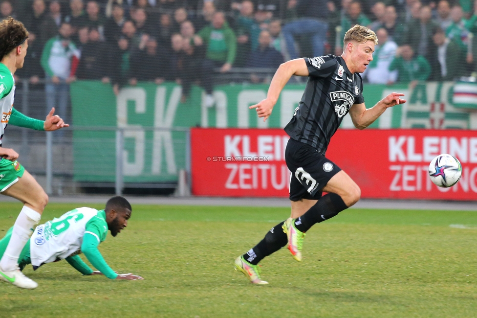 Sturm Graz - Rapid Wien
Oesterreichische Fussball Bundesliga, 20. Runde, SK Sturm Graz - SK Rapid Wien, Stadion Liebenau Graz, 20.02.2022. 

Foto zeigt Rasmus Hoejlund (Sturm)
