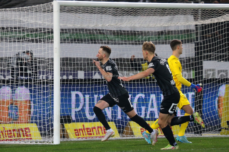 Sturm Graz - Rapid Wien
Oesterreichische Fussball Bundesliga, 20. Runde, SK Sturm Graz - SK Rapid Wien, Stadion Liebenau Graz, 20.02.2022. 

Foto zeigt Jakob Jantscher (Sturm) und Rasmus Hoejlund (Sturm)
Schlüsselwörter: torjubel