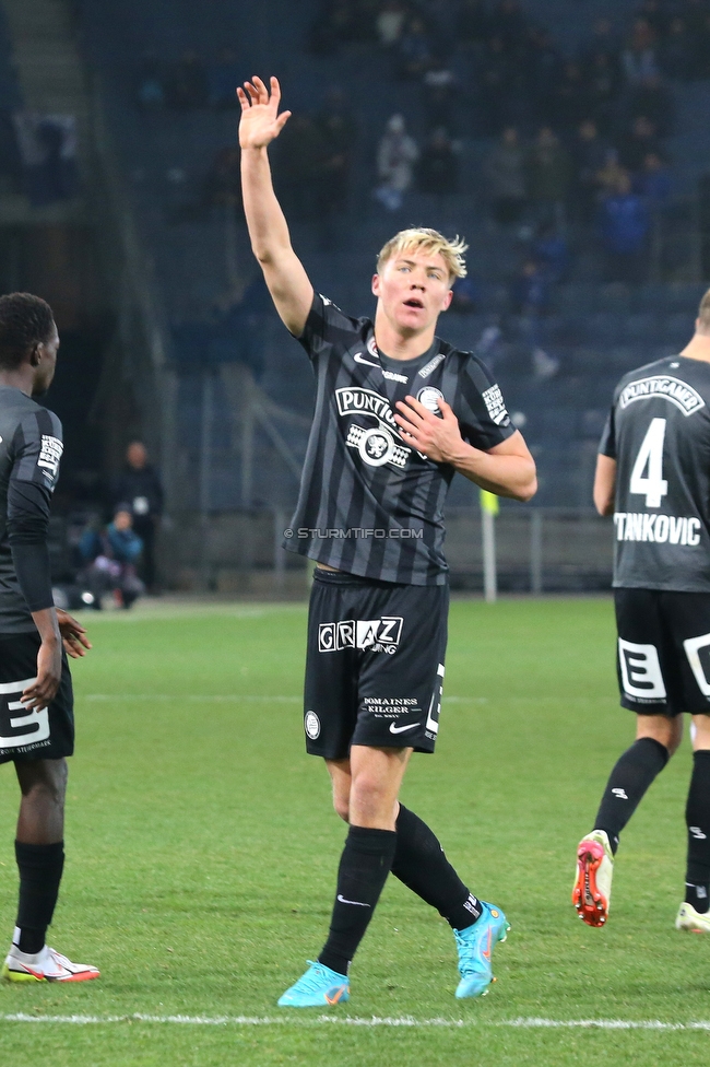 Sturm Graz - Hartberg
Oesterreichische Fussball Bundesliga, 21. Runde, SK Sturm Graz - TSV Hartberg, Stadion Liebenau Graz, 27.02.2022. 

Foto zeigt Rasmus Hoejlund (Sturm)
