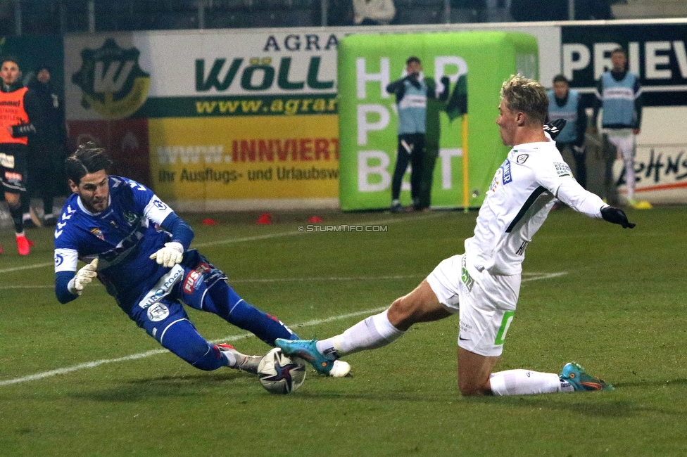 Ried - Sturm Graz
Oesterreichische Fussball Bundesliga, 22. Runde, SV Ried - SK Sturm Graz, Arena Ried, 06.03.2022. 

Foto zeigt Rasmus Hoejlund (Sturm)
