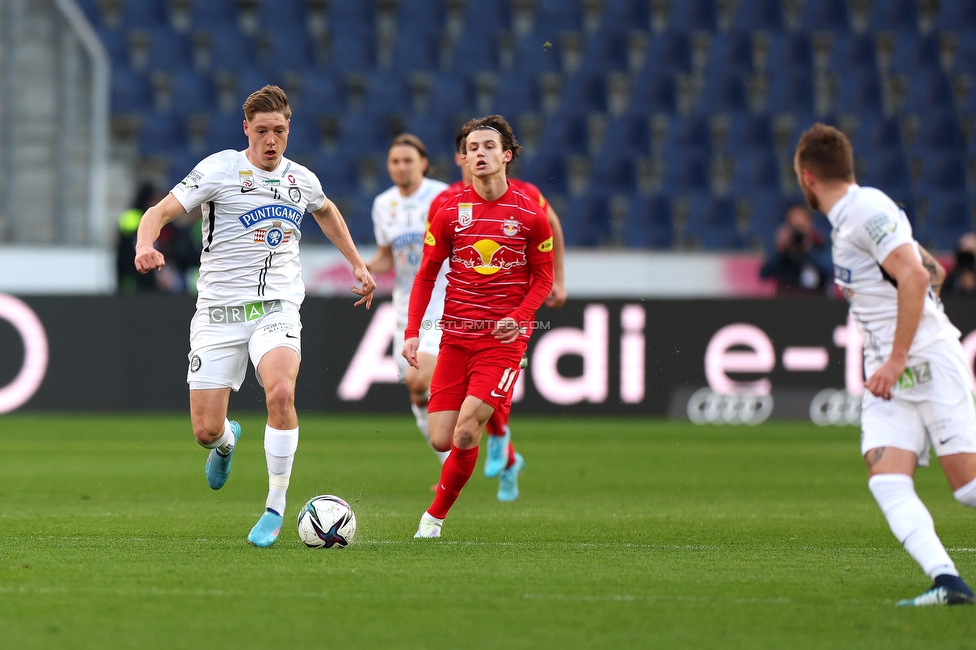 RB Salzburg - Sturm Graz
Oesterreichische Fussball Bundesliga, 23. Runde, FC RB Salzburg - SK Sturm Graz, Arena Wals-Siezenheim, 13.03.2022. 

Foto zeigt Alexander Prass (Sturm) und Brenden Russell Aaronson
