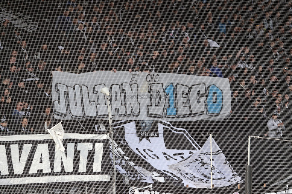 Sturm Graz - Klagenfurt
Oesterreichische Fussball Bundesliga, 24. Runde, SK Sturm Graz - SK Austria Klagenfurt, Stadion Liebenau Graz, 20.03.2022. 

Foto zeigt Fans von Sturm mit einem Spruchband
Schlüsselwörter: baby brigata