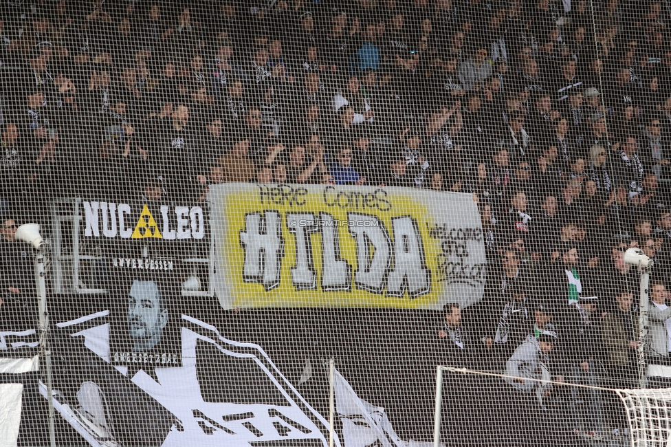 Sturm Graz - Klagenfurt
Oesterreichische Fussball Bundesliga, 24. Runde, SK Sturm Graz - SK Austria Klagenfurt, Stadion Liebenau Graz, 20.03.2022. 

Foto zeigt Fans von Sturm mit einem Spruchband
Schlüsselwörter: baby brigata