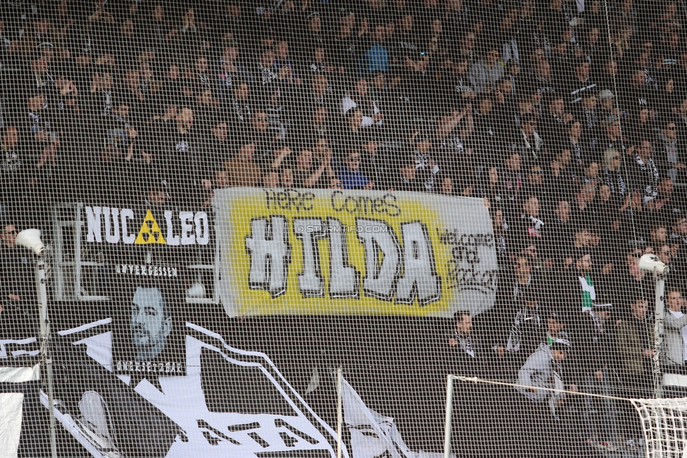 Sturm Graz - Klagenfurt
Oesterreichische Fussball Bundesliga, 24. Runde, SK Sturm Graz - SK Austria Klagenfurt, Stadion Liebenau Graz, 20.03.2022. 

Foto zeigt Fans von Sturm mit einem Spruchband
Schlüsselwörter: baby brigata