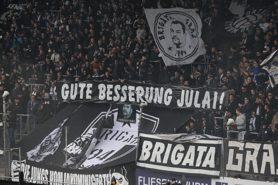 Sturm Graz - Klagenfurt
Oesterreichische Fussball Bundesliga, 24. Runde, SK Sturm Graz - SK Austria Klagenfurt, Stadion Liebenau Graz, 20.03.2022. 

Foto zeigt Fans von Sturm mit einem Spruchband
Schlüsselwörter: brigata