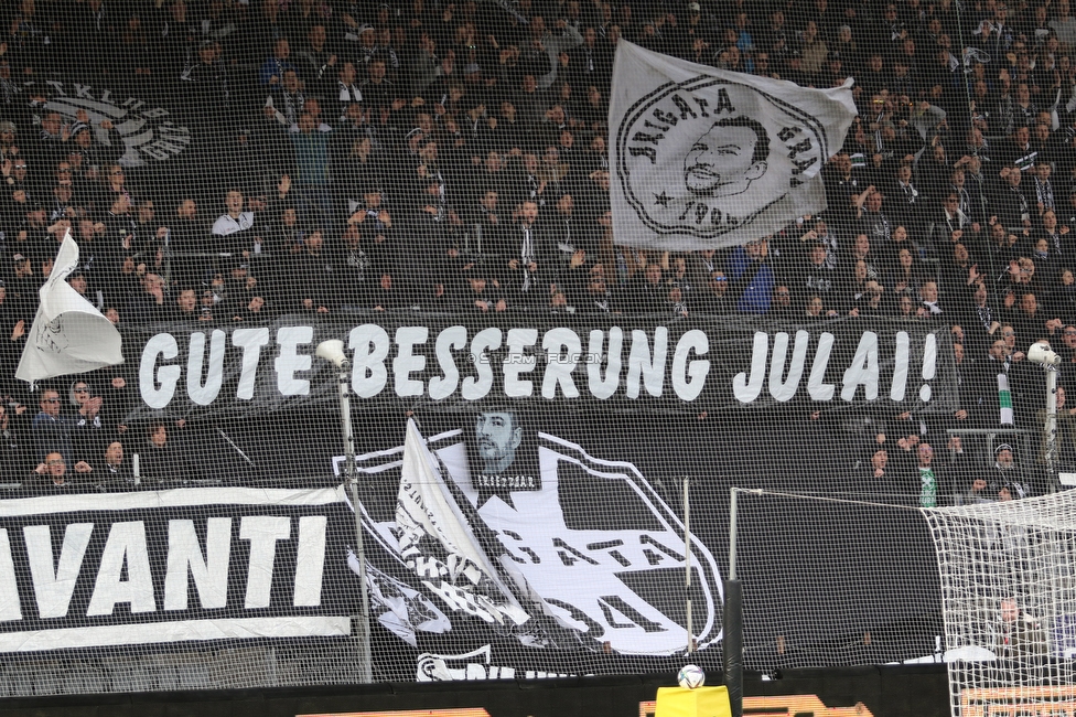 Sturm Graz - Klagenfurt
Oesterreichische Fussball Bundesliga, 24. Runde, SK Sturm Graz - SK Austria Klagenfurt, Stadion Liebenau Graz, 20.03.2022. 

Foto zeigt Fans von Sturm mit einem Spruchband
Schlüsselwörter: brigata