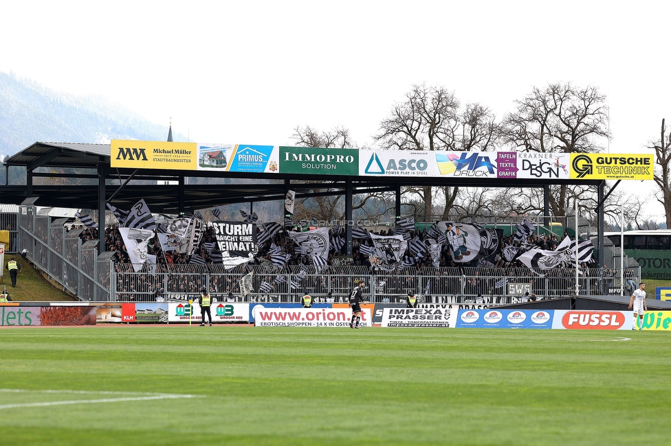 Wolfsberg - Sturm Graz
Oesterreichische Fussball Bundesliga, 25 Runde, Wolfsberger AC - SK Sturm Graz, Lavanttal Arena Wolfsberg, 03.04.2022. 

Foto zeigt Fans von Sturm
