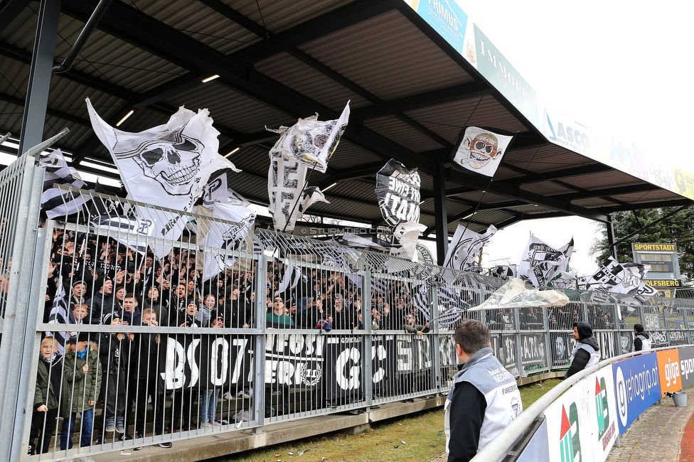 Wolfsberg - Sturm Graz
Oesterreichische Fussball Bundesliga, 25 Runde, Wolfsberger AC - SK Sturm Graz, Lavanttal Arena Wolfsberg, 03.04.2022. 

Foto zeigt Fans von Sturm
