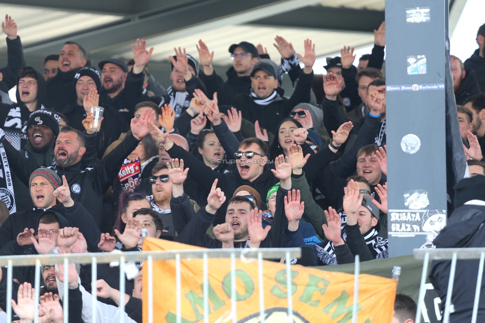 Wolfsberg - Sturm Graz
Oesterreichische Fussball Bundesliga, 25 Runde, Wolfsberger AC - SK Sturm Graz, Lavanttal Arena Wolfsberg, 03.04.2022. 

Foto zeigt Fans von Sturm
