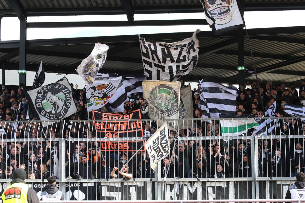 Wolfsberg - Sturm Graz
Oesterreichische Fussball Bundesliga, 25 Runde, Wolfsberger AC - SK Sturm Graz, Lavanttal Arena Wolfsberg, 03.04.2022. 

Foto zeigt Fans von Sturm
