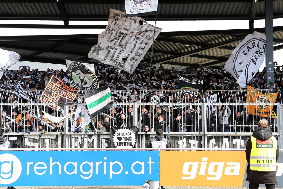 Wolfsberg - Sturm Graz
Oesterreichische Fussball Bundesliga, 25 Runde, Wolfsberger AC - SK Sturm Graz, Lavanttal Arena Wolfsberg, 03.04.2022. 

Foto zeigt Fans von Sturm
