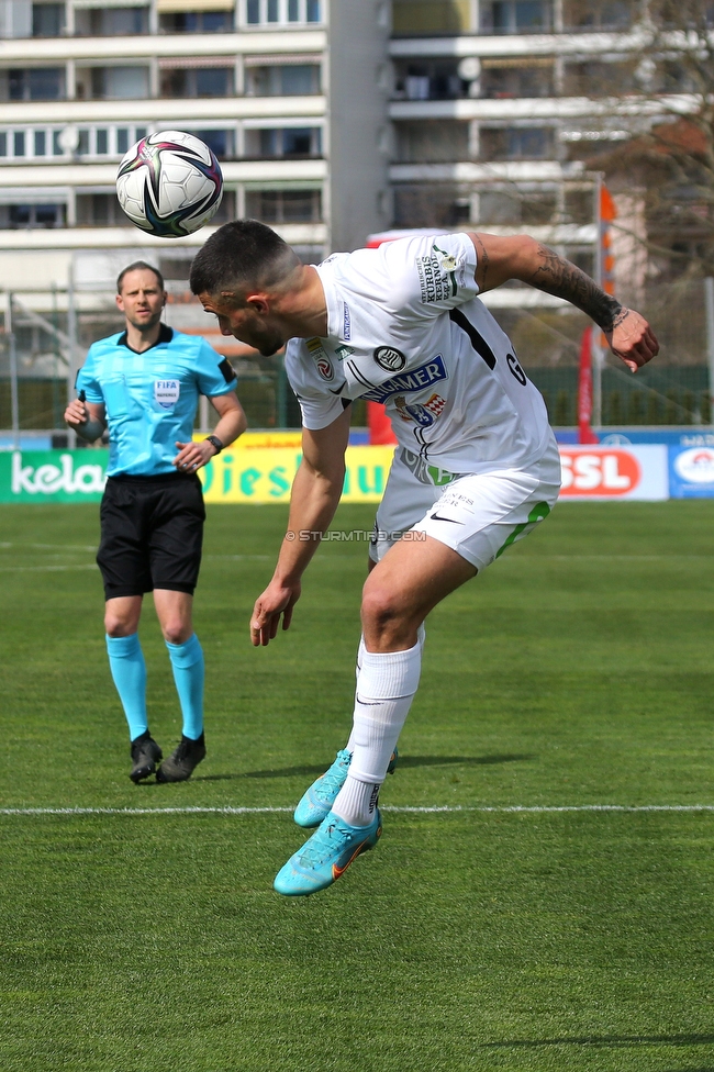 Wolfsberg - Sturm Graz
Oesterreichische Fussball Bundesliga, 25 Runde, Wolfsberger AC - SK Sturm Graz, Lavanttal Arena Wolfsberg, 03.04.2022. 

Foto zeigt Jusuf Gazibegovic (Sturm)
