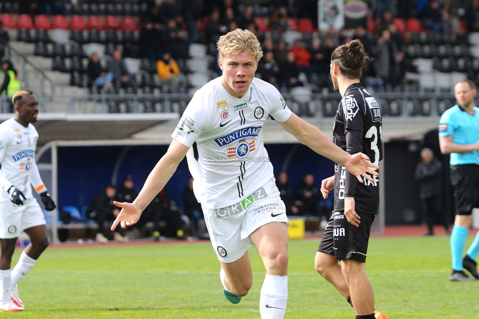 Wolfsberg - Sturm Graz
Oesterreichische Fussball Bundesliga, 25 Runde, Wolfsberger AC - SK Sturm Graz, Lavanttal Arena Wolfsberg, 03.04.2022. 

Foto zeigt Rasmus Hoejlund (Sturm)
Schlüsselwörter: torjubel