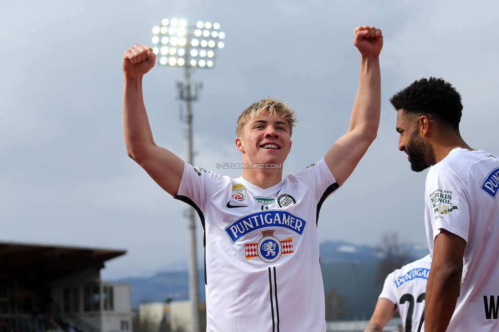 Wolfsberg - Sturm Graz
Oesterreichische Fussball Bundesliga, 25 Runde, Wolfsberger AC - SK Sturm Graz, Lavanttal Arena Wolfsberg, 03.04.2022. 

Foto zeigt Rasmus Hoejlund (Sturm) und Gregory Wuethrich (Sturm)
Schlüsselwörter: torjubel