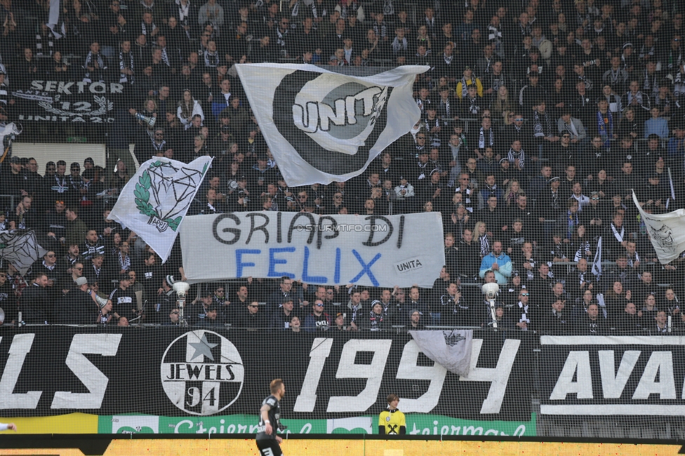 Sturm Graz - Austria Wien
Oesterreichische Fussball Bundesliga, 26. Runde, SK Sturm Graz - FK Austria Wien, Stadion Liebenau Graz, 10.04.2022. 

Foto zeigt Fans von Sturm mit einem Spruchband
Schlüsselwörter: baby unita