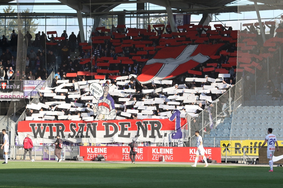 Sturm Graz - Austria Wien
Oesterreichische Fussball Bundesliga, 26. Runde, SK Sturm Graz - FK Austria Wien, Stadion Liebenau Graz, 10.04.2022. 

Foto zeigt Fans von Austria Wien mit einer Choreografie
