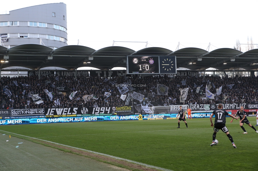 Sturm Graz - Austria Wien
Oesterreichische Fussball Bundesliga, 26. Runde, SK Sturm Graz - FK Austria Wien, Stadion Liebenau Graz, 10.04.2022. 

Foto zeigt Fans von Sturm
