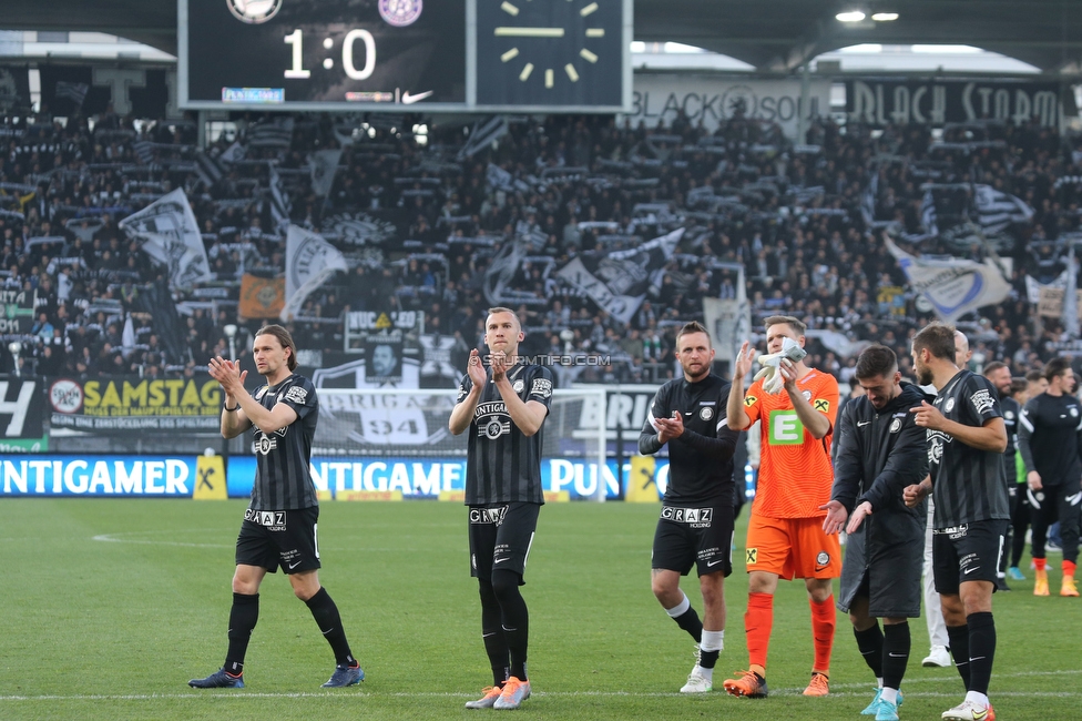 Sturm Graz - Austria Wien
Oesterreichische Fussball Bundesliga, 26. Runde, SK Sturm Graz - FK Austria Wien, Stadion Liebenau Graz, 10.04.2022. 

Foto zeigt Stefan Hierlaender (Sturm), Lukas Jaeger (Sturm), Jakob Jantscher (Sturm), Joerg Siebenhandl (Sturm) und Otar Kiteishvili (Sturm)
Schlüsselwörter: schals