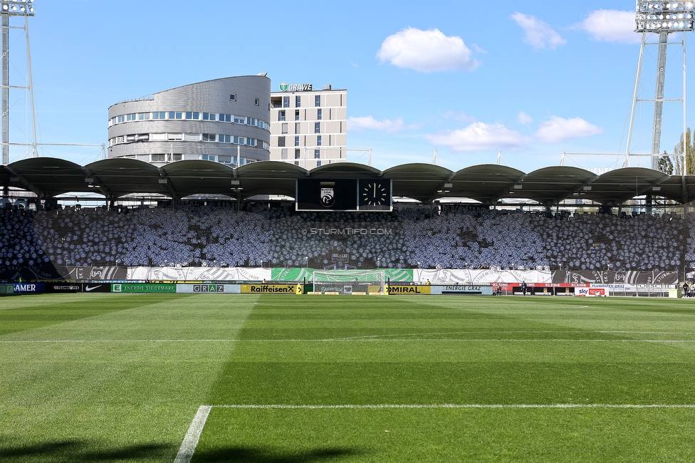 Sturm Graz - Rapid Wien
Oesterreichische Fussball Bundesliga, 27. Runde, SK Sturm Graz - SK Rapid Wien, Stadion Liebenau Graz, 17.04.2022. 

Foto zeigt Fans von Sturm mit einer Choreografie
