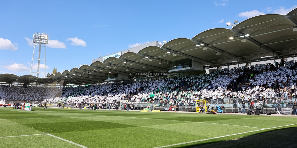 Sturm Graz - Rapid Wien
Oesterreichische Fussball Bundesliga, 27. Runde, SK Sturm Graz - SK Rapid Wien, Stadion Liebenau Graz, 17.04.2022. 

Foto zeigt Fans von Sturm mit einer Choreografie
