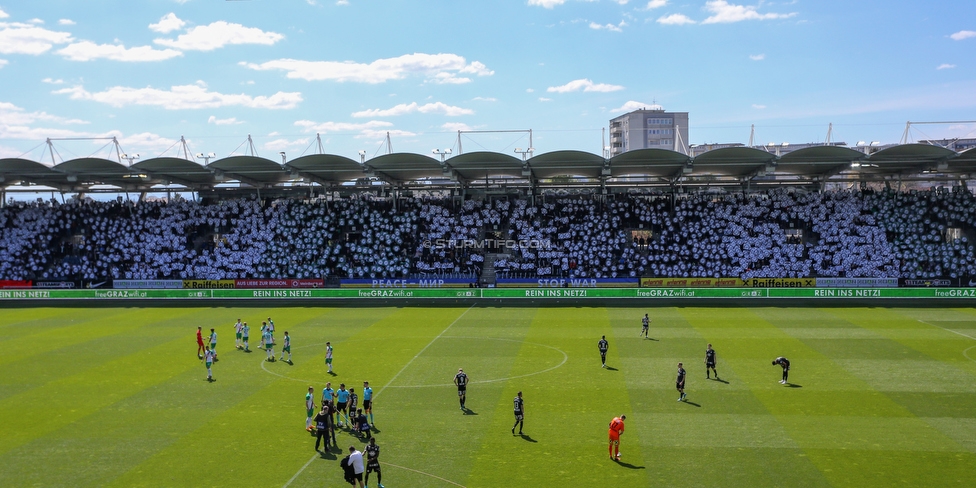 Sturm Graz - Rapid Wien
Oesterreichische Fussball Bundesliga, 27. Runde, SK Sturm Graz - SK Rapid Wien, Stadion Liebenau Graz, 17.04.2022. 

Foto zeigt Fans von Sturm mit einer Choreografie
