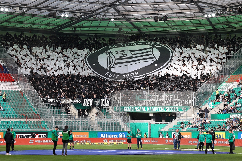 Rapid Wien - Sturm Graz
Oesterreichische Fussball Bundesliga, 28. Runde, SK Rapid Wien - SK Sturm Graz, Weststadion Wien, 24.04.2022. 

Foto zeigt Fans von Sturm mit einer Choreografie
