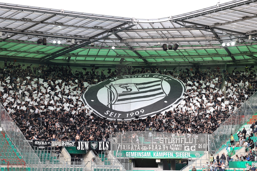 Rapid Wien - Sturm Graz
Oesterreichische Fussball Bundesliga, 28. Runde, SK Rapid Wien - SK Sturm Graz, Weststadion Wien, 24.04.2022. 

Foto zeigt Fans von Sturm mit einer Choreografie
