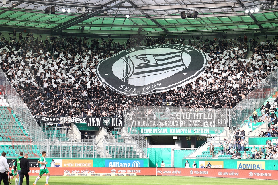 Rapid Wien - Sturm Graz
Oesterreichische Fussball Bundesliga, 28. Runde, SK Rapid Wien - SK Sturm Graz, Weststadion Wien, 24.04.2022. 

Foto zeigt Fans von Sturm mit einer Choreografie
