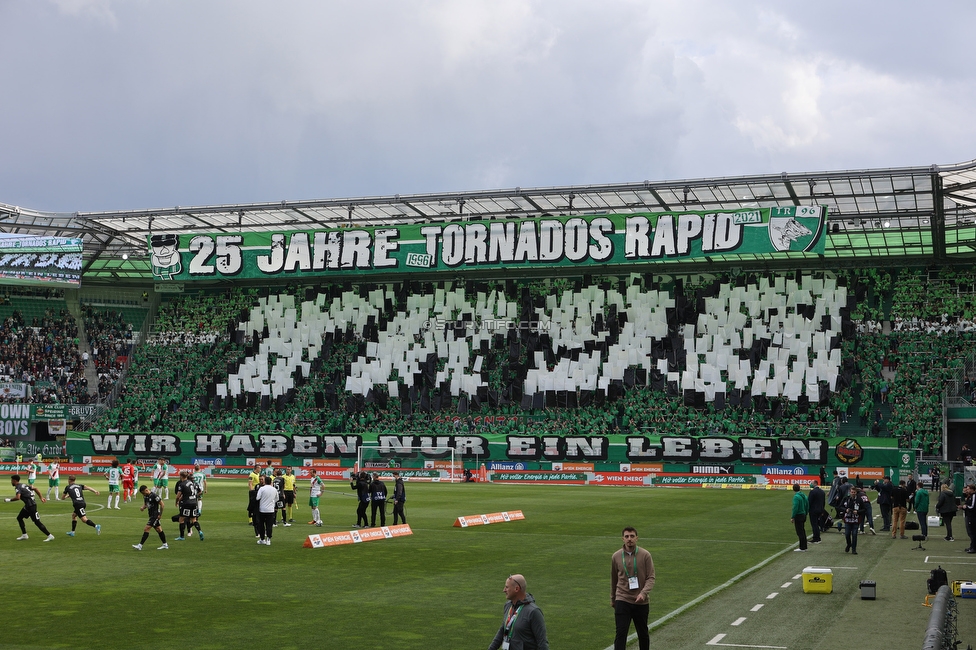 Rapid Wien - Sturm Graz
Oesterreichische Fussball Bundesliga, 28. Runde, SK Rapid Wien - SK Sturm Graz, Weststadion Wien, 24.04.2022. 

Foto zeigt Fans von Rapid mit einer Choreografie
