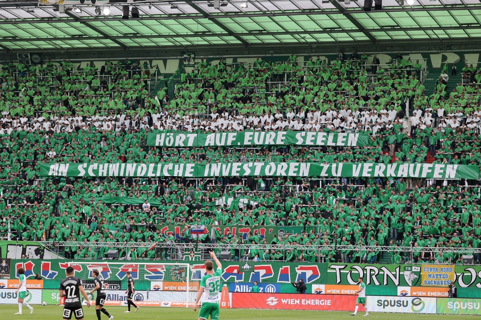 Rapid Wien - Sturm Graz
Oesterreichische Fussball Bundesliga, 28. Runde, SK Rapid Wien - SK Sturm Graz, Weststadion Wien, 24.04.2022. 

Foto zeigt Fans von Rapid mit einem Spruchband
