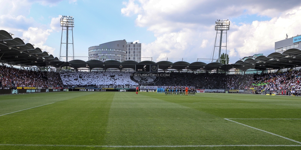 Sturm Graz - Wolfsberg
Oesterreichische Fussball Bundesliga, 31. Runde, SK Sturm Graz - Wolfsberger AC, Stadion Liebenau Graz, 15.05.2022. 

Foto zeigt Fans von Sturm mit einer Choreografie fuer Ivica Osim (ehem. Trainer Sturm)
