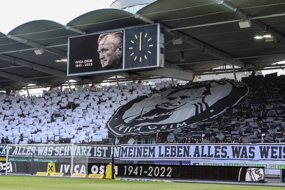 Sturm Graz - Wolfsberg
Oesterreichische Fussball Bundesliga, 31. Runde, SK Sturm Graz - Wolfsberger AC, Stadion Liebenau Graz, 15.05.2022. 

Foto zeigt Fans von Sturm mit einer Choreografie fuer Ivica Osim (ehem. Trainer Sturm)
