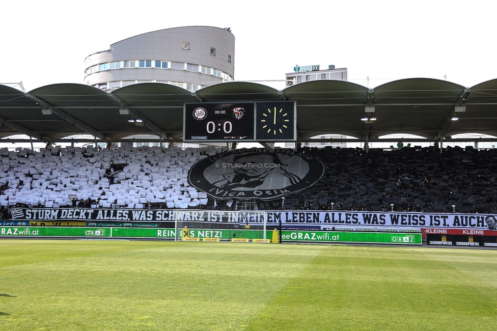 Sturm Graz - Wolfsberg
Oesterreichische Fussball Bundesliga, 31. Runde, SK Sturm Graz - Wolfsberger AC, Stadion Liebenau Graz, 15.05.2022. 

Foto zeigt Fans von Sturm mit einer Choreografie fuer Ivica Osim (ehem. Trainer Sturm)
