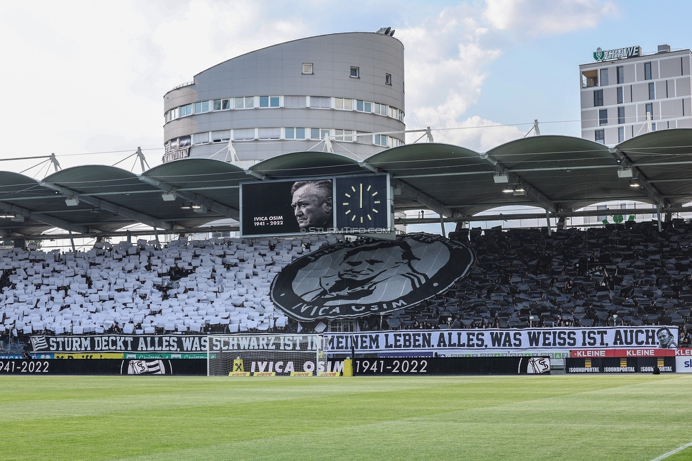 Sturm Graz - Wolfsberg
Oesterreichische Fussball Bundesliga, 31. Runde, SK Sturm Graz - Wolfsberger AC, Stadion Liebenau Graz, 15.05.2022. 

Foto zeigt Fans von Sturm mit einer Choreografie fuer Ivica Osim (ehem. Trainer Sturm)
