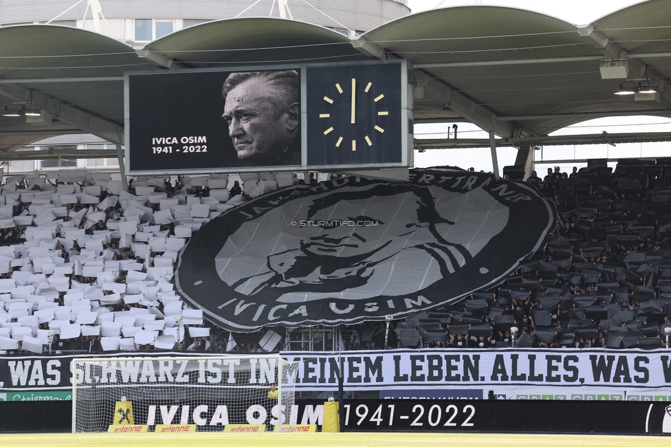 Sturm Graz - Wolfsberg
Oesterreichische Fussball Bundesliga, 31. Runde, SK Sturm Graz - Wolfsberger AC, Stadion Liebenau Graz, 15.05.2022. 

Foto zeigt Fans von Sturm mit einer Choreografie fuer Ivica Osim (ehem. Trainer Sturm)
