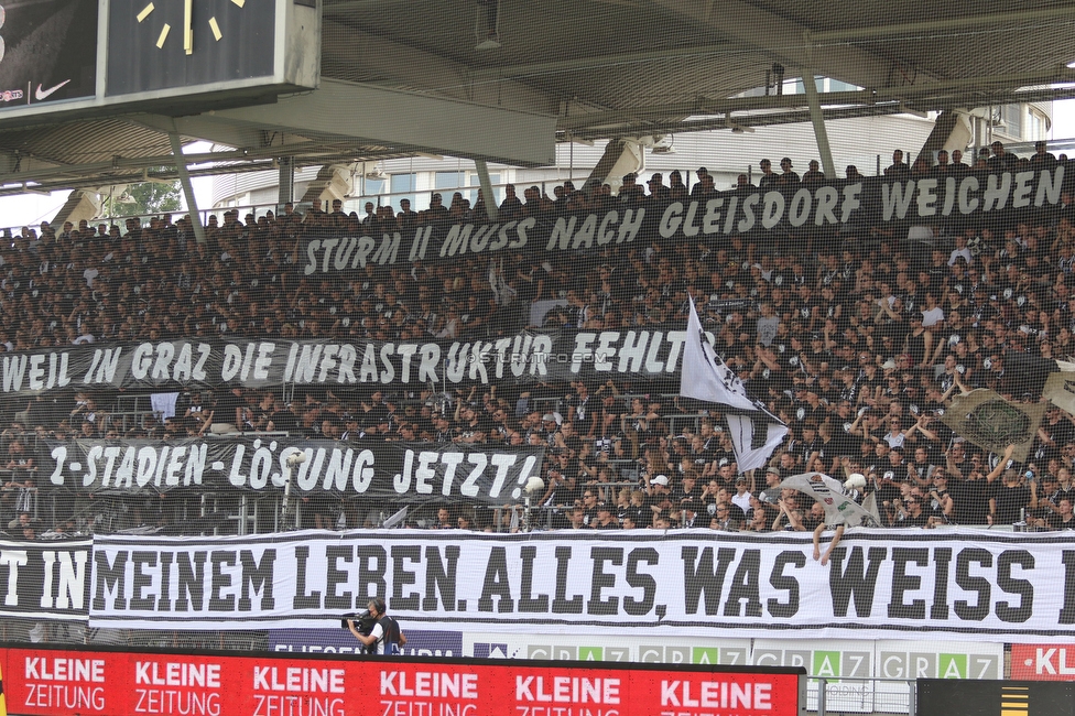 Sturm Graz - Wolfsberg
Oesterreichische Fussball Bundesliga, 31. Runde, SK Sturm Graz - Wolfsberger AC, Stadion Liebenau Graz, 15.05.2022. 

Foto zeigt Fans von Sturm mit einem Spruchband
Schlüsselwörter: sturmstadion